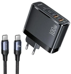 Мережевий зарядний пристрій Usams US-CC145 T44 2xUSB-C+2xUSB 100W PD 3.0 +QC3.0 Fast Charging Black + кабель U71 USB-C - USB-C (6958444977409) - зображення 1
