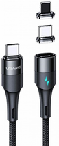 Kabel magnetyczny Usams U66 Fast Charge PD USB Type-C - USB Type-C / USB Type-C - Lightning 60 W 1.2 m pleciony Czarny (6958444945651) - obraz 1