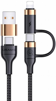 Кабель Usams U62 2 x USB Type-C/USB Type-A /lightning PD Fast Charge 1.2 м Black (SJ483USB01) (6958444928937) - зображення 1