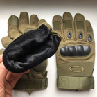 Зимние утепленные перчатки с косточками и сенсорными накладками олива размер L - изображение 6