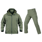 Мужской Костюм Soft Shell с полиуретановой мембраной / Куртка + Брюки с флисовой подкладкой олива размер M - изображение 1