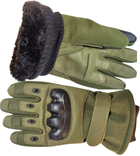 Тактические перчатки с пальцами Combat с мехом олива ХL - изображение 1