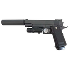 Детский страйкбольный пистолет Colt M1911 Hi-Capa металлический с глушителем и прицелом Galaxy G6A Пружина, ручная сводка. - изображение 3