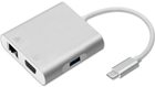 Adapter Qoltec USB Typ-C - VGA/USB A/RJ45/USB Type-C 4 w 1 PD srebrzysty (5901878504100) - obraz 1