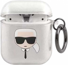 Etui CG Mobile Karl Lagerfeld Glitter Karl`s Head do AirPods 1 / 2 Srebrny (3666339030285) - obraz 1