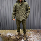 Мужская Зимняя Куртка на синтепоне с флисовой подкладкой / Водоотталкивающий Бушлат олива размер 2XL - изображение 1