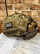 Шлем FAST USA NIJ IIIA L-XL песок, EARMOR M31 Активные шумоподавляющие стрелковые наушники, крепления, кавер - изображение 2