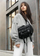 Велика жіноча поясна сумка бананка Sambag DynamicDart чорна тканева