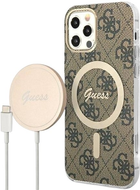 Etui + Ładowarka Guess 4G Print MagSafe do Apple iPhone 12/12 Pro Brown (3666339102852) - obraz 1