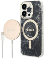 Etui + Ładowarka Guess Marble MagSafe do Apple iPhone 14 Pro Black (3666339103132) - obraz 1