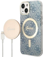 Etui + Ładowarka Guess 4G Print MagSafe do Apple iPhone 14 Plus Blue (3666339102975) - obraz 1