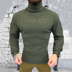 Чоловічий Флісовий Гольф з принтом "Ukraine" / Щільна Водолазка олива розмір 2XL - зображення 1