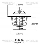 Термостат TRISCAN 86202291 Opel Kadett, Astra, Ascona, Vectra 1338028, 1338046, 1338051