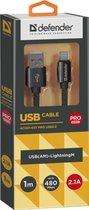 Kabel Defender ACH01-03T Pro USB 2.0 AM-LightningM 1 m Czarny (4714033878081) - obraz 1