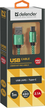 Kabel Defender USB09-03T Pro USB 2.0 AM-Type-C 1 m Zielony (4714033878166) - obraz 1