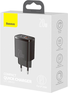 Ładowarka sieciowa Baseus Compact Quick Charger U+C 20W EU Czarny (CCXJ-B01) - obraz 3