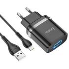 Зарядний пристрій Hoco N1 USB/2.4A Black + кабель USB to Lightning
