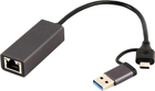 Adapter USB-C + USB 3.1 (M) do RJ-45 (F) Gembird A-USB3AC-LAN-01 (8716309128186)