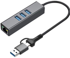 USB-хаб Dynamode 4 в 1 USB Type-C/Type-A to 3 x USB 3.0 1 x RJ45 Gigabit LAN Метал (DM-AD-GLAN-U3)