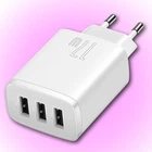 Сетевое зарядное устройство Baseus 3USB 3.4A тройной адаптер 17W, Белый
