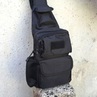 Черная тактическая сумка-рюкзак барсетка, бананка однолямочник MFH T0449 + USB выход - изображение 5