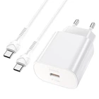 Зарядний мережевий пристрій HOCO N22 25W 1Type-C + Кабель Type-C - Type-C 20W 3А 1м White