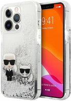 Etui CG Mobile Karl Lagerfeld Liquid Glitter Karl&Choupette do Apple 13/13 Pro Srebrny (3666339027353) - obraz 1