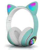 Беспроводные детские наушники Cat Ear STN-28 со светящимися кошачьими ушками Bluetooth Бирюзовые