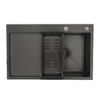 Кухонна мийка GAPPO GS7850-6L 780x500 мм, поверхня PVD чорна з кошиком і крилом, ліва