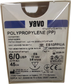Нитка хірургічна нерозсмоктувальна YAVO стерильна POLYPROPYLENE Монофіламентна USP 6/0 45 см Синя ES 3/8 кола 13 мм (5901748153478) - зображення 1