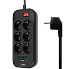 Мережевий фільтр LDNIO SE6403 6x220V+4хUSB 3.4А 2М електричний подовжувач швидка зарядка для пристроїв Чорний