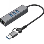Концентратор USB 3.0 Type-C/Type-A для RJ45 Gigabit Lan, 3*USB 3.0, cable 13 cm Dynamode (DM-AD-GLAN-U3)