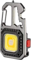 Акумуляторний світлодіодний лед ліхтарик-карабін-брелок з викрутками, з micro USB на гачку, з відкривачкою пляшок
