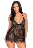 Рубашка бебі-дол Leg Avenue Floral lace babydoll & string Black L, стрінги