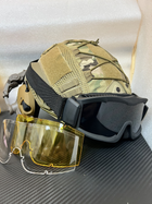 Шолом FAST USA NIJ IIIA M-L пісок, Тактичні окуляри, Walkers Razor Активні шумопоглинаючі стрілкові навушники, кавер, кріплення - зображення 3
