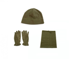 Комплект флісовий з шапки, баффа та рукавичок тактичний для армії ЗСУ Хакі - зображення 1