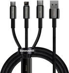 Kabel Baseus Tungsten Gold One-for-three Fast Charging Data Cable USB to M+L+C 3.5 A 1.5 m Black (CAMLTWJ-01) - obraz 1