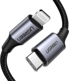 Kabel Ugreen US304 USB Type-C Male to Lightning Male Cable Aluminum Shell Braided 3 A 1.5 m Black (6957303867608) - obraz 2