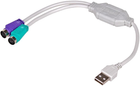 Kabel adapter Akyga USB Type-A - 2 x PS/2 M/F 0.25 m White (5901720131218) - obraz 1