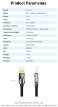 Kabel Vention DisplayPort v1.4 1 m Black (6922794743984) - obraz 3