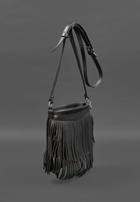 Шкіряна жіноча сумка з бахромою міні-кроссбоді чорна краст - зображення 2