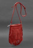 Кожаная женская сумка с бахромой мини-кроссбоди красная - изображение 3