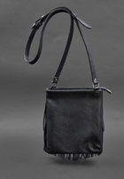 Шкіряна жіноча сумка з бахромою міні-кроссбоді темно синій - зображення 3