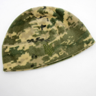 Флісова шапка з гербом піксель камуфляжна на зиму - зображення 3
