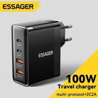 Зарядний пристрій Essager 100W GAN 2 x Type-C + 2 x USB-A Чорний