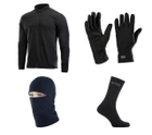 M-tac комплект зимняя балаклава, перчатки, носки, кофта тактическая чёрные XS - изображение 1