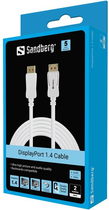 Кабель Sandberg DisplayPort 2 м White (5705730509155) - зображення 1