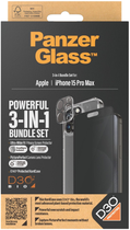 Набір PanzerGlass Privacy 3-in-1 Pack для Apple iPhone 15 Pro Max чохол + Захисне скло + Захисне скло для камери (B1175+P2812) - зображення 3