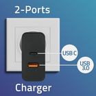 Ładowarka sieciowa Qoltec Super Quick PD Charger USB-C USB-A 90W 5-20V 2.4-4.35A Black - obraz 3