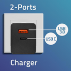 Мережевий зарядний пристрій Qoltec GaN Power Pro Charger USB-C USB-A 100W 5-20V 1.5-5A Black - зображення 3